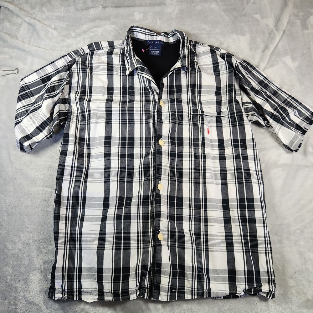 Polo Ralph Lauren Short Sleeve Sleep Shirt Sleepwear Black Plaid Old Money